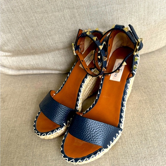Valentino Garavani Shoes - Valentino Geravani, Rockstud Espadrille, Navy Shoes, Size 37